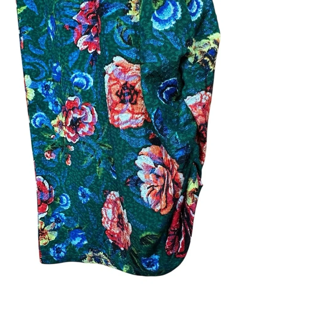 Zara Trafulac Bodycon Side Ruched Green Floral Long Sleeve Midi Dress Sz S - Picture 6 of 11